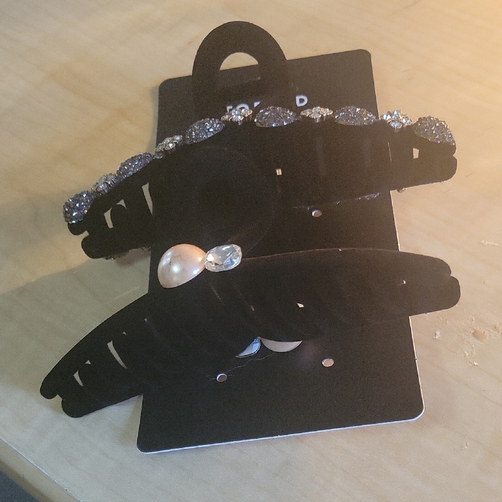 Torrid Black Velvet Hair Clips with Pearl and Crystal Accents